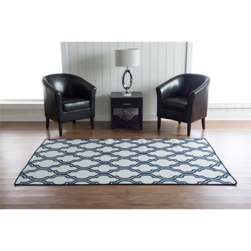 Linon RUG-SA2258 5 x 8 ft. Salonika Quatrefoil Indoor Area Rug - Insignia Blue