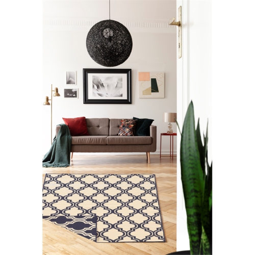 Linon RUG-SA2258 5 x 8 ft. Salonika Quatrefoil Indoor Area Rug - Insignia Blue