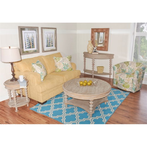 Linon RUG-SA2358 5 x 8 ft. Salonika Quatrefoil Indoor Area Rug - Light Blue