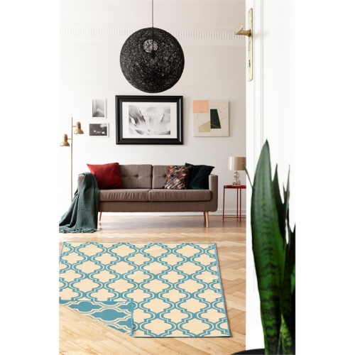 Linon RUG-SA2358 5 x 8 ft. Salonika Quatrefoil Indoor Area Rug - Light Blue