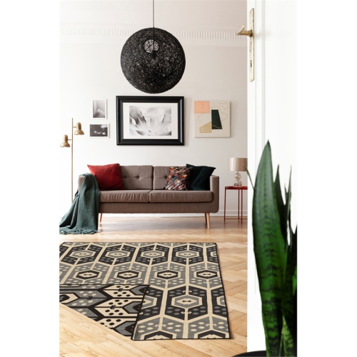 Linon RUG-SA4257 5 x 8 ft. Salonika Veria Area Rug - Black Green & Cream