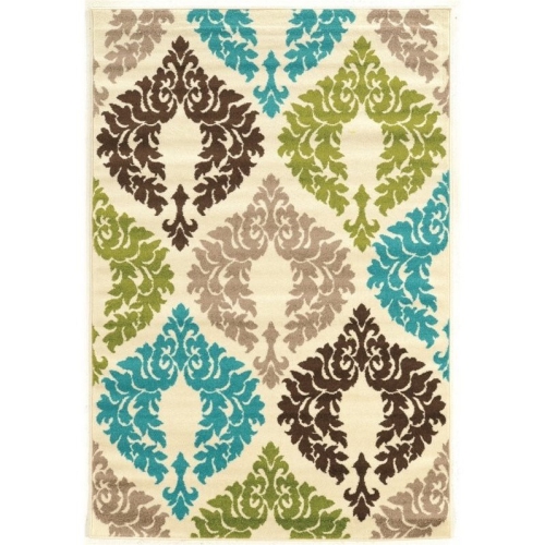 LINON HOME DECOR  Linon Rugct1481 8 Ft. X 10 Ft. 2 In. Claremont Damask Rug - & Cream In Turquoise