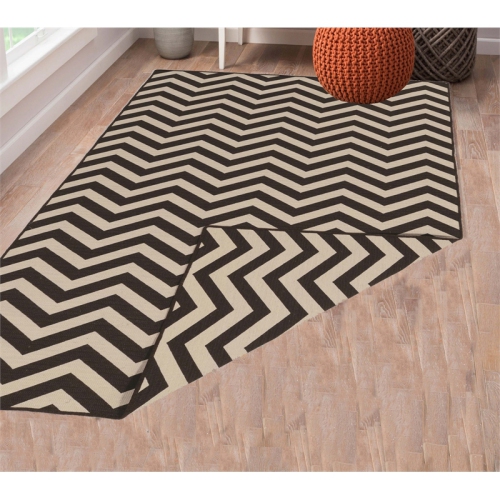 Linon RUG-SA0358 5 ft. x 8 ft. Salonika Flat Woven Area Rug - Brown