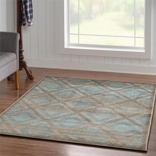 Linon RUGPM0858 5 ft. x 7 ft. 6 in. Platinum Santa Fe Indoor Area Rug - Blue & Black