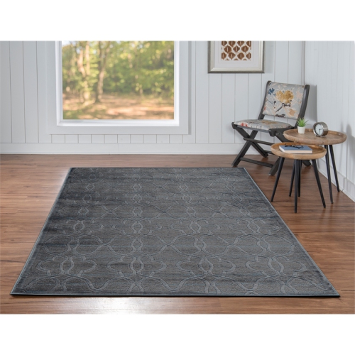 Linon RUGPM2658 5 ft. x 7 ft. 6 in. Platinum Raw Iron Indoor Area Rug - Blue & Black