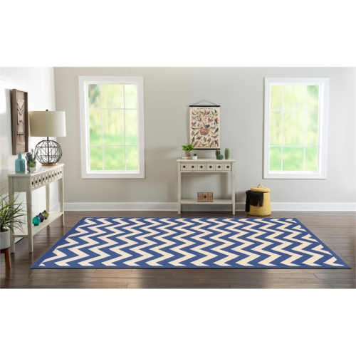 Linon RUG-SH0381 8 x 10 ft. Silhouette Chevron Indoor Area Rug - Navy