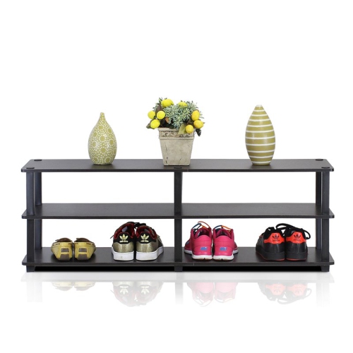 Furinno TST No Tools 3-Tier Wide Shoe Storage Rack Espresso & Black - 15.4 x 47.2 x 11.6 in.