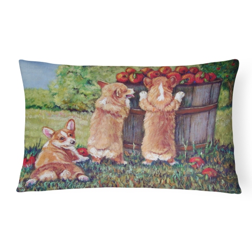 Carolines Treasures 7351PW1216 Apple Helper Corgis Fabric Decorative Pillow