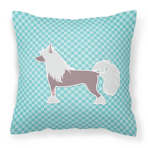 Carolines Treasures BB3743PW1414 Chinese Crested Checkerboard Blue Fabric Decorative Pillow