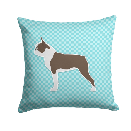 Carolines Treasures BB3744PW1414 Boston Terrier Checkerboard Blue Fabric Decorative Pillow