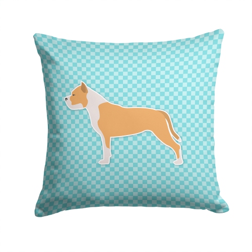 Carolines Treasures BB3754PW1414 Staffordshire Bull Terrier Checkerboard Blue Fabric Decorative Pillow