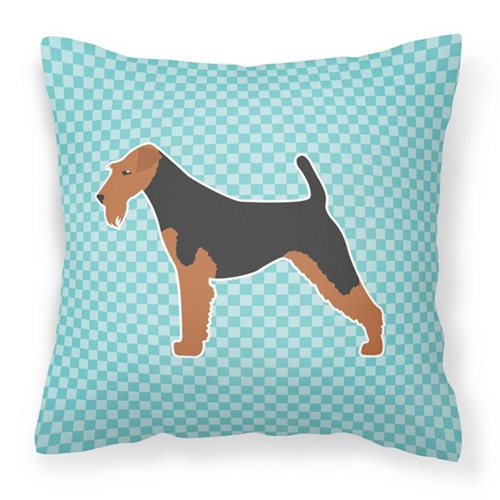 Carolines Treasures BB3757PW1414 Airedale Terrier Checkerboard Blue Fabric Decorative Pillow