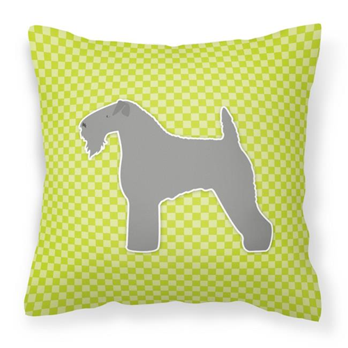 Carolines Treasures BB3792PW1414 Kerry Blue Terrier Checkerboard Green Fabric Decorative Pillow