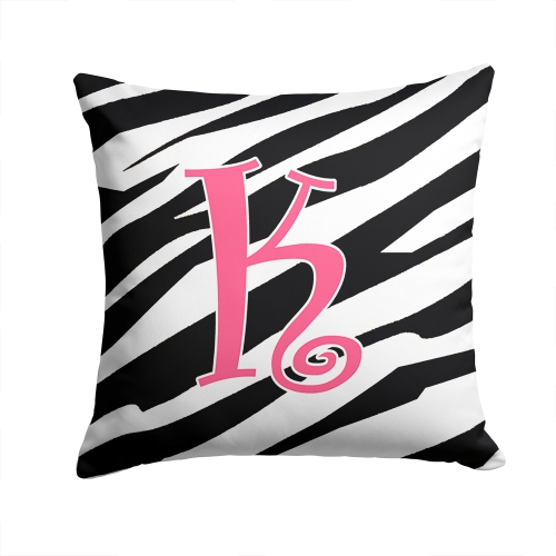 Carolines Treasures CJ1037-KPW1414 14 x 14 in. Monogram Initial K Zebra Stripe and Pink Fabric Decorative Pillow