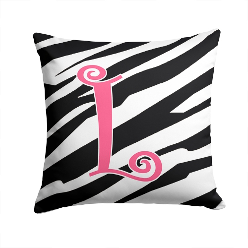 Carolines Treasures CJ1037-LPW1414 14 x 14 in. Monogram Initial L Zebra Stripe and Pink Fabric Decorative Pillow