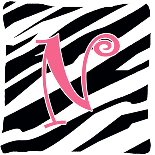 Carolines Treasures CJ1037-NPW1414 14 x 14 in. Monogram Initial N Zebra Stripe and Pink Fabric Decorative Pillow