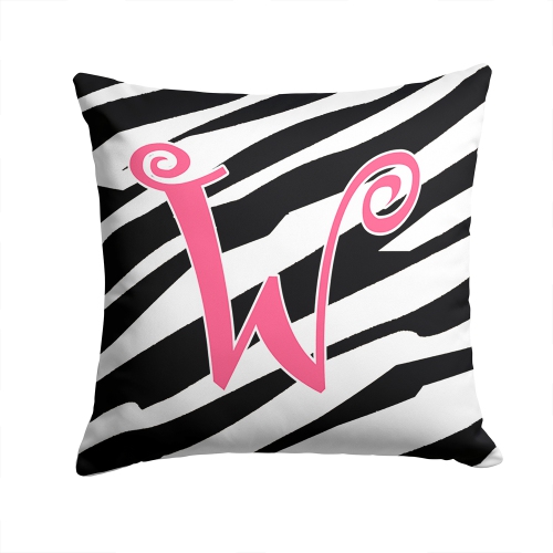 Carolines Treasures CJ1037-WPW1414 14 x 14 in. Monogram Initial W Zebra Stripe and Pink Fabric Decorative Pillow