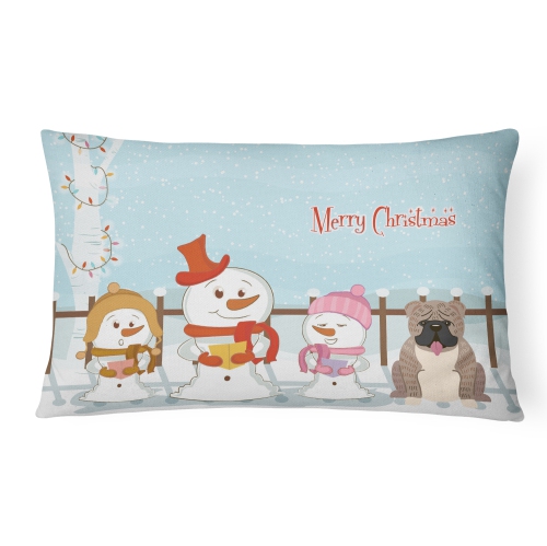 Carolines Treasures BB2457PW1216 Merry Christmas Carolers English Bulldog Grey Brindle Canvas Fabric Decorative Pillow