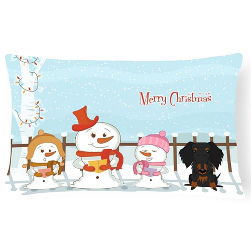 Carolines Treasures BB2458PW1216 Merry Christmas Carolers Wire Haired Dachshund Black & Tan Canvas Fabric Decorative Pillow