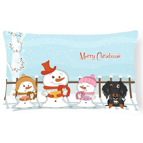Carolines Treasures BB2459PW1216 Merry Christmas Carolers Wire Haired Dachshund Dapple Canvas Fabric Decorative Pillow