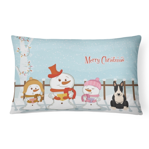 Carolines Treasures BB2464PW1216 Merry Christmas Carolers Bull Terrier Black & White Canvas Fabric Decorative Pillow