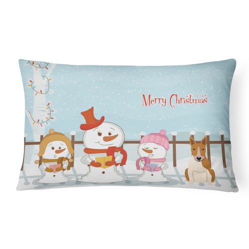 Carolines Treasures BB2466PW1216 Merry Christmas Carolers Bull Terrier Red & White Canvas Fabric Decorative Pillow