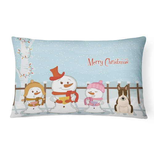 Carolines Treasures BB2467PW1216 Merry Christmas Carolers Bull Terrier Dark Brindle Canvas Fabric Decorative Pillow