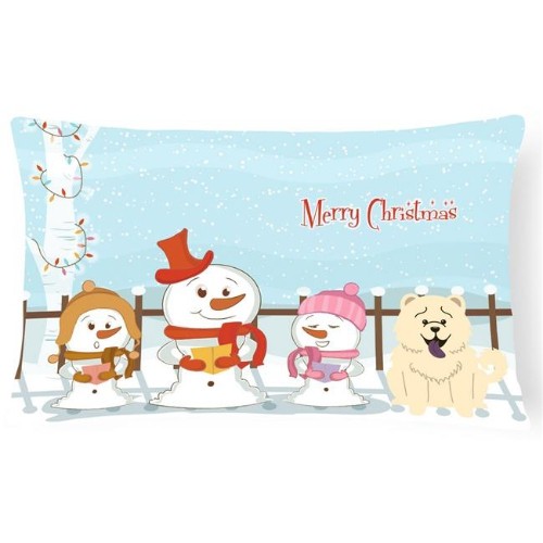 Carolines Treasures BB2471PW1216 Merry Christmas Carolers Chow Chow White Canvas Fabric Decorative Pillow