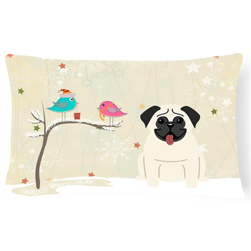 Carolines Treasures BB2476PW1216 Christmas Presents Between Friends Pug Cream Canvas Fabric Decorative Pillow
