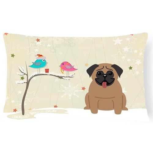 Carolines Treasures BB2477PW1216 Christmas Presents Between Friends Pug Brown Canvas Fabric Decorative Pillow