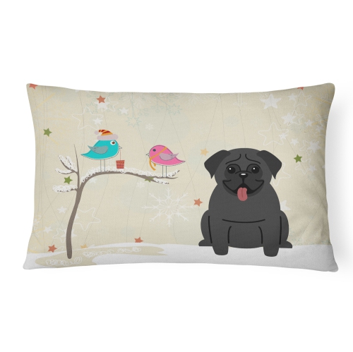 Carolines Treasures BB2478PW1216 Christmas Presents Between Friends Pug Black Canvas Fabric Decorative Pillow