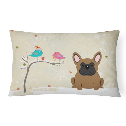 Carolines Treasures BB2485PW1216 Christmas Presents Between Friends French Bulldog Brown Canvas Fabric Decorative Pillow