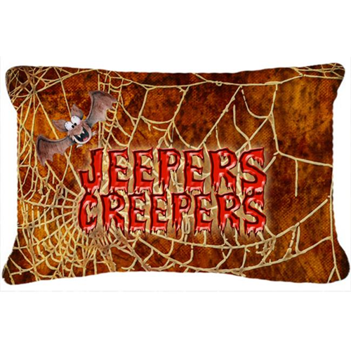 Carolines Treasures SB3018PW1216 Jeepers Creepers With Bat And Spider Web Halloween Indoor & Outdoor Fabric Decorative Pillow