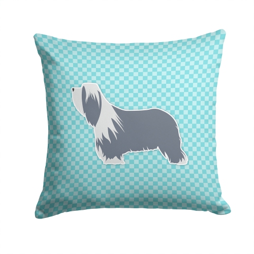 Carolines Treasures BB3717PW1414 Bearded Collie Checkerboard Blue Fabric Decorative Pillow