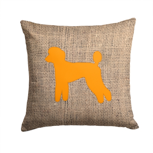 Carolines Treasures BB1114-BL-OR-PW1414 14 x 14 in. Poodle Burlap and Orange Fabric Decorative Pillow
