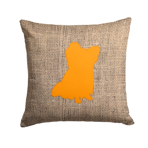 Carolines Treasures BB1115-BL-OR-PW1414 14 x 14 in. Chihuahua Burlap and Orange Fabric Decorative Pillow