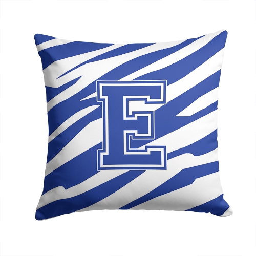 Carolines Treasures CJ1034-EPW1414 14 x 14 in. Monogram Initial E Tiger Stripe Blue and White Fabric Decorative Pillow