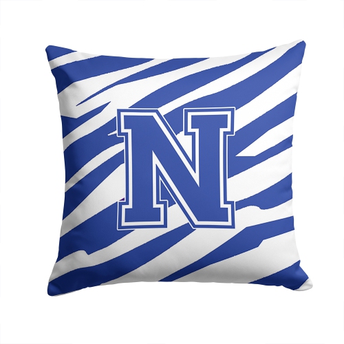 Carolines Treasures CJ1034-NPW1414 14 x 14 in. Monogram Initial N Tiger Stripe Blue and White Fabric Decorative Pillow