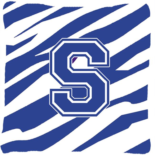 Carolines Treasures CJ1034-SPW1414 14 x 14 in. Monogram Initial S Tiger Stripe Blue and White Fabric Decorative Pillow
