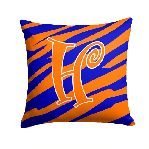 Carolines Treasures CJ1036-HPW1414 14 x 14 in. Monogram Initial H Tiger Stripe Blue and Orange Fabric Decorative Pillow