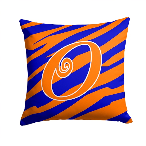 Carolines Treasures CJ1036-OPW1414 14 x 14 in. Monogram Initial O Tiger Stripe Blue and Orange Fabric Decorative Pillow