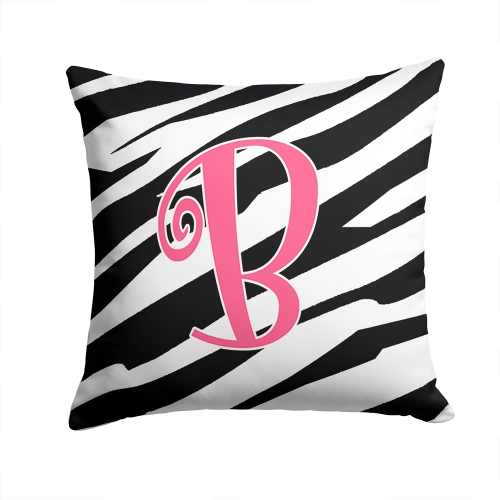 Carolines Treasures CJ1037-BPW1414 14 x 14 in. Monogram Initial B Zebra Stripe and Pink Fabric Decorative Pillow
