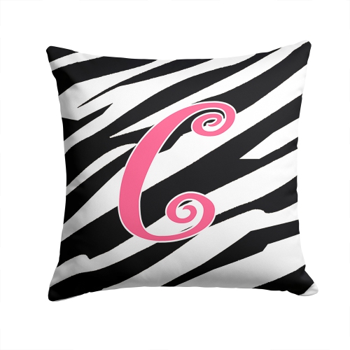 Carolines Treasures CJ1037-CPW1414 14 x 14 in. Monogram Initial C Zebra Stripe and Pink Fabric Decorative Pillow