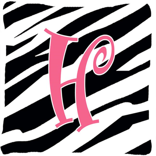 Carolines Treasures CJ1037-HPW1414 14 x 14 in. Monogram Initial H Zebra Stripe and Pink Fabric Decorative Pillow