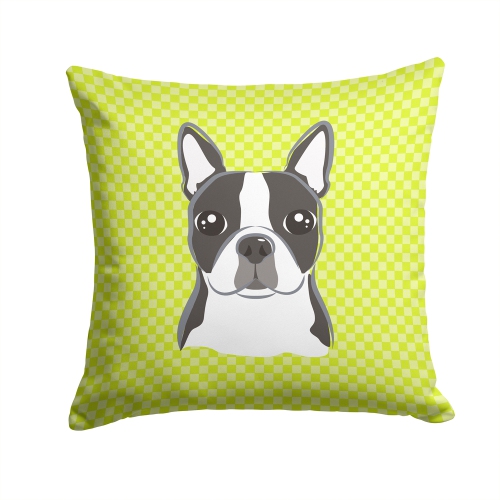 Carolines Treasures BB1139PW1414 Lime Checkered Boston Terrier Indoor & Outdoor Fabric Decorative Pillow