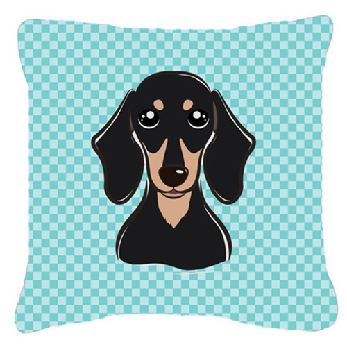 Carolines Treasures BB1153PW1414 Checkerboard Blue Smooth Black And Tan Dachshund Fabric Decorative Pillow 14 x 14 In.
