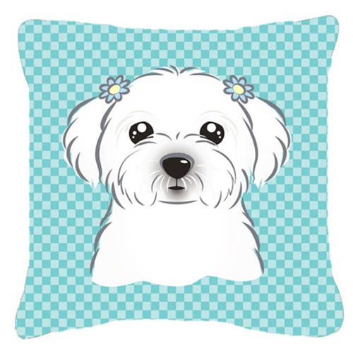 Carolines Treasures BB1146PW1414 Checkerboard Blue Maltese Fabric Decorative Pillow 14 x 14 In.