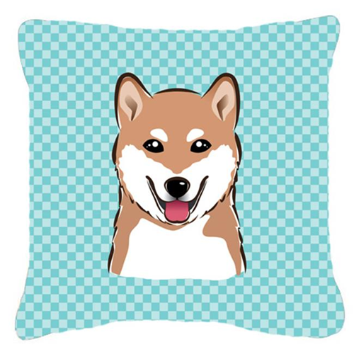 Carolines Treasures BB1163PW1414 Checkerboard Blue Shiba Inu Fabric Decorative Pillow 14 x 14 In.