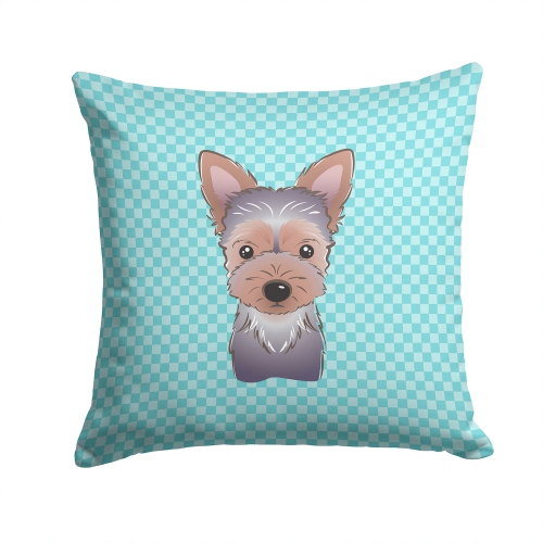 Carolines Treasures BB1170PW1414 Checkerboard Blue Yorkie Puppy Fabric Decorative Pillow 14 x 14 In.
