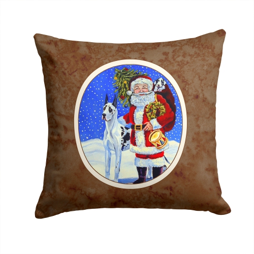 Carolines Treasures 7083PW1414 Harlequin Great Dane with Santa Claus Fabric Decorative Pillow